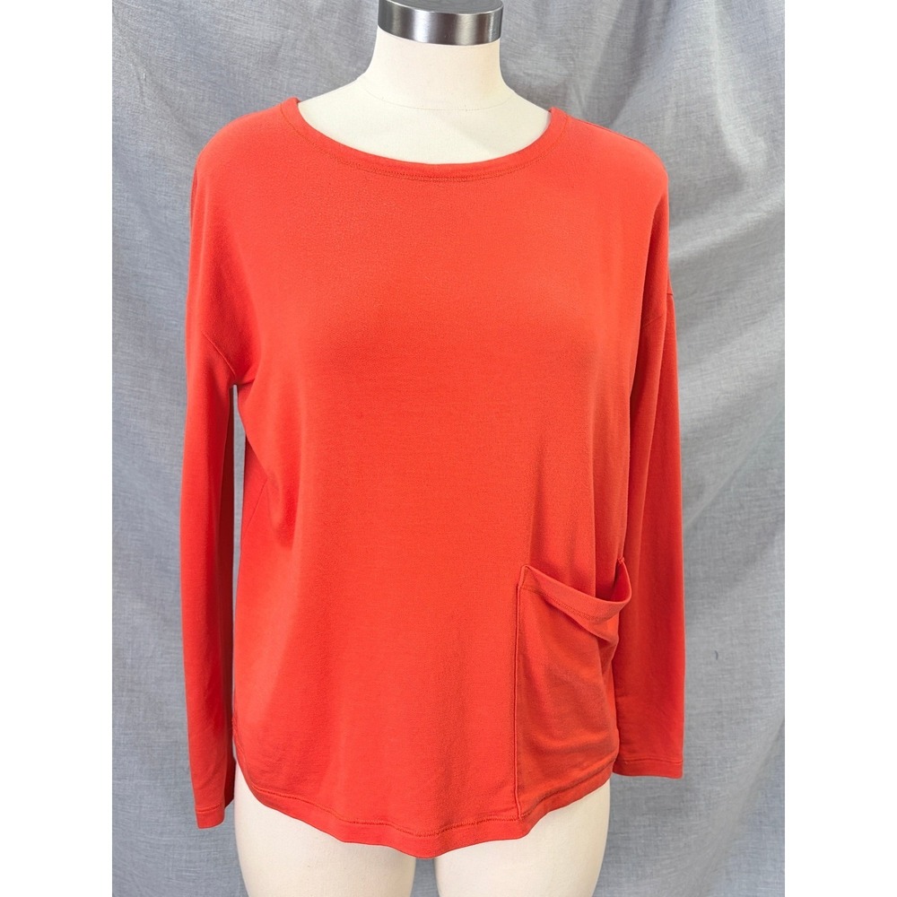 Eileen Fisher Coral Orange Pocket Top XXS Made in USA